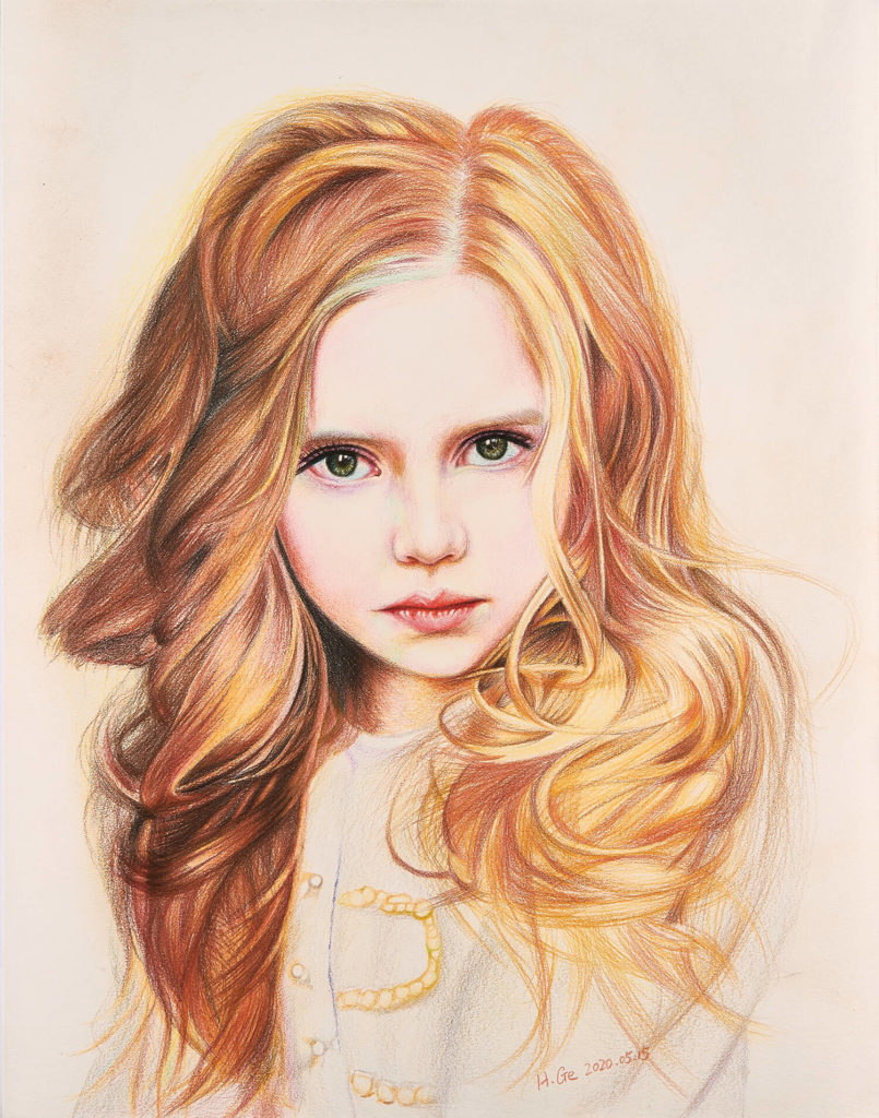 Blond girl portrait colored pencil